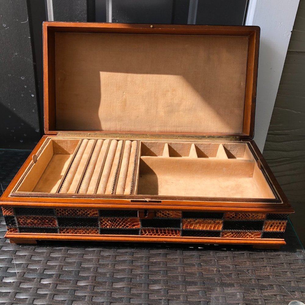 Vintage Leatherette Chestnut Brown Jewelry Box - Made in Italy